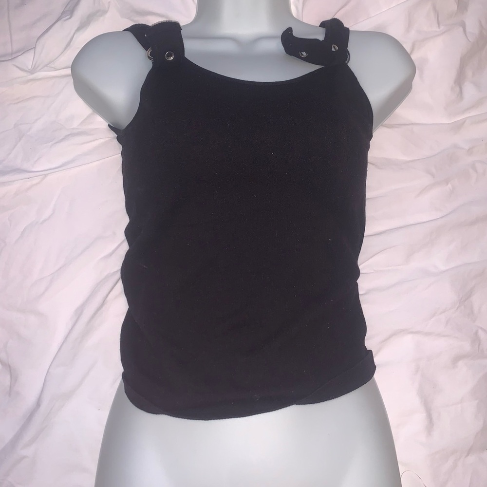 Black cropped top with buckle straps